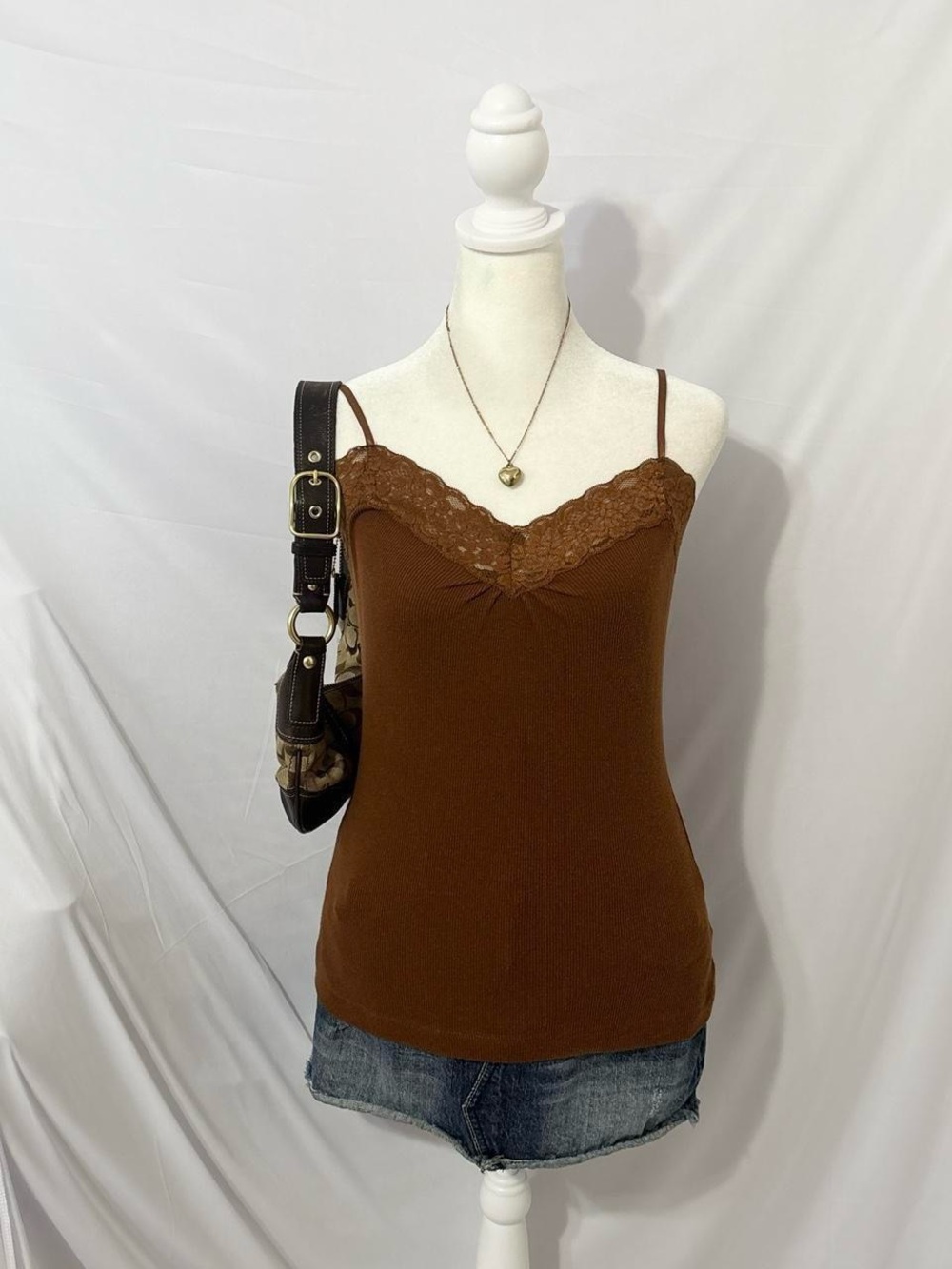 Vintage Y2K Brown Boho Indie Lace Cami Top